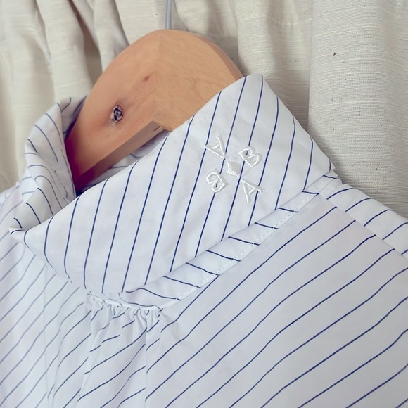 Scotch & Soda White/Blue Asymmetrical Pinstripe High-collar Rear Button Blouse - Picture 6 of 8